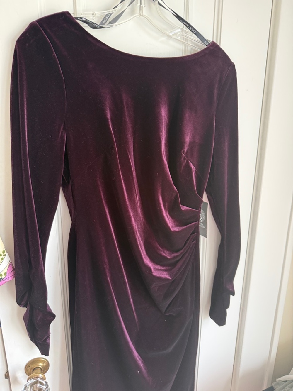 Vince Camuto Long-Sleeve Velvet Ruched Sheath Dress - Burgundy